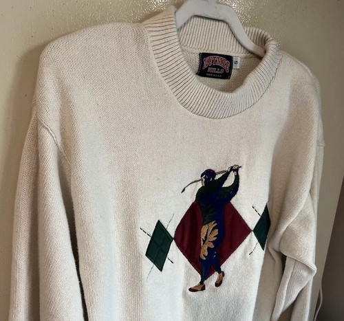 Maglione golf girocollo vintage Nutmeg Mills uomo taglia small made in USA cotone
