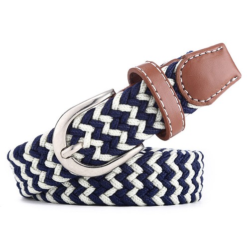 Women Skinny Crochet Knitted Stripe Elastic Belts Waistband Canvas Stretch Belt - Picture 16 of 17
