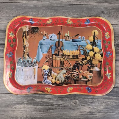 Coca Cola Metal Severing Tray Autumn Theme Harvest Tin 13x18 1961 Lithograph