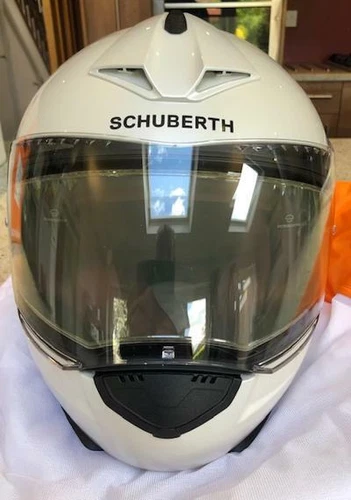 Ladies Schuberth C3 Pro flip front crash helmet finished in pearl white