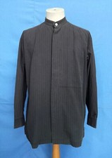 Vtg ISSEY MIYAKE Collarless Dark Brown Black Striped Men's Casual Shirt L/S L