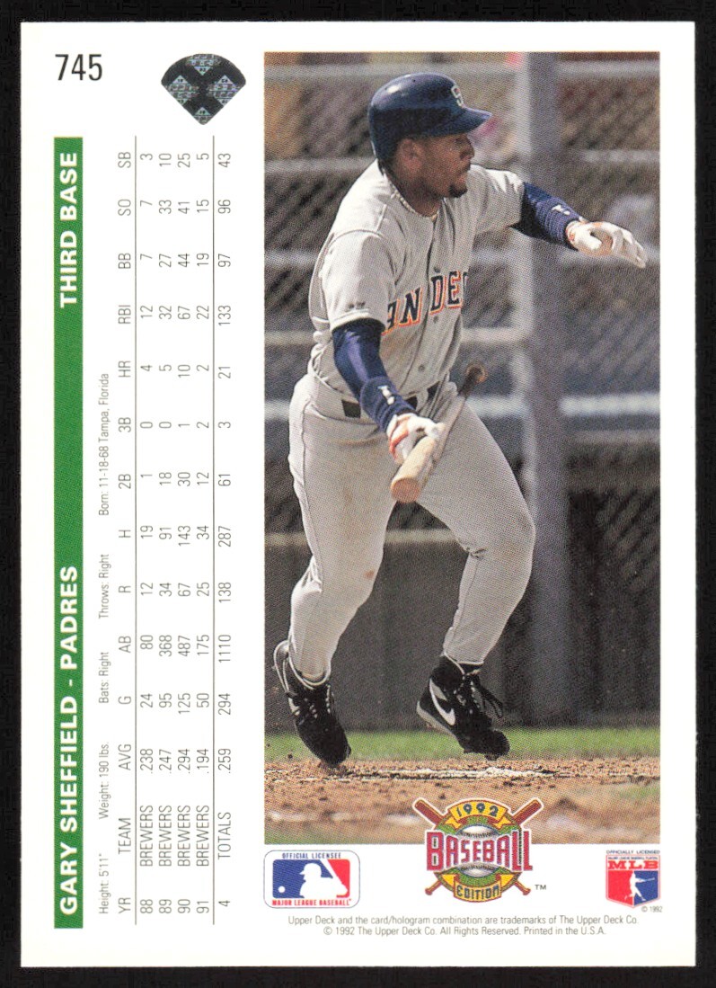 1992 Upper Deck Gold Hologram Gary Sheffield #745 San Diego Padres