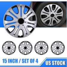 4pcs 15 Inch Black Silver Full Rim Hub Caps Wheel Covers Fits R15 Steel Wheels
