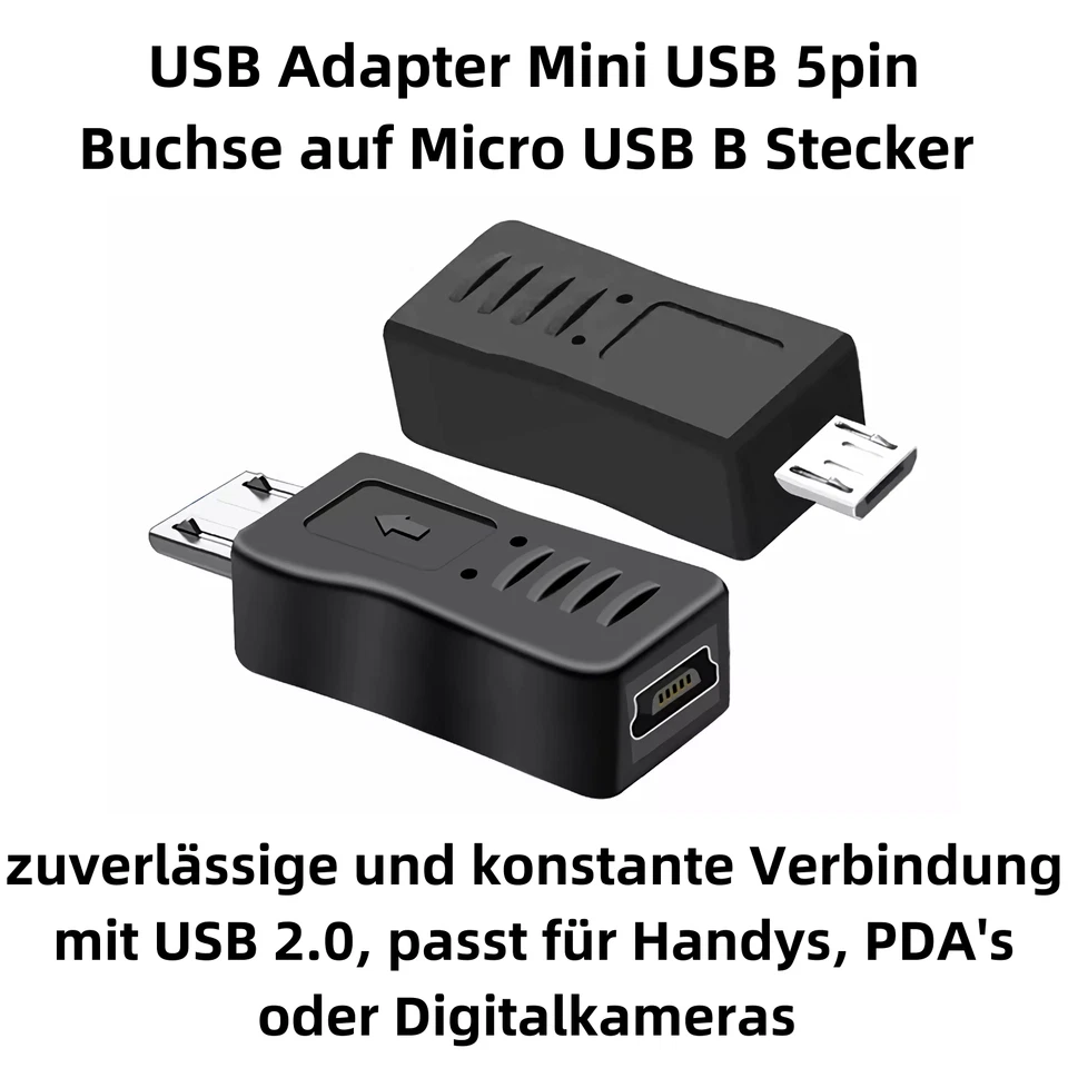 N14 USB Adapter Mini USB 5pin Buchse auf Micro USB B Stecker Handys, PDA's Auto - Bild 2 von 4