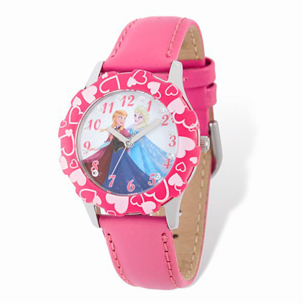 Disney Frozen Elsa and Anna Hearts Pink Leather Strap Watch
