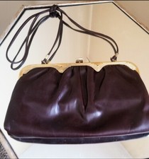 Vintage 1980s Brown Pleather Clutch Folding Shoulder Strap
