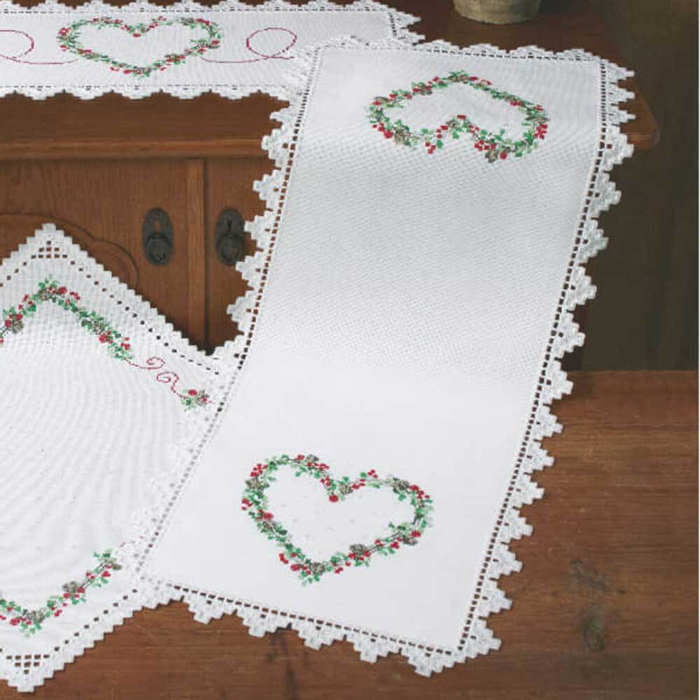 Permin counted Hardanger table runner stitch kit ""Hardanger berries"", 40x95cm, D