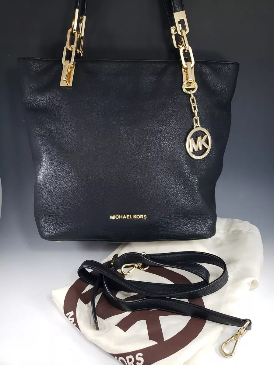 Michael Kors Large Black Leather Shoulder Tote Bag Heavy Gold Chain w Dust  Cover