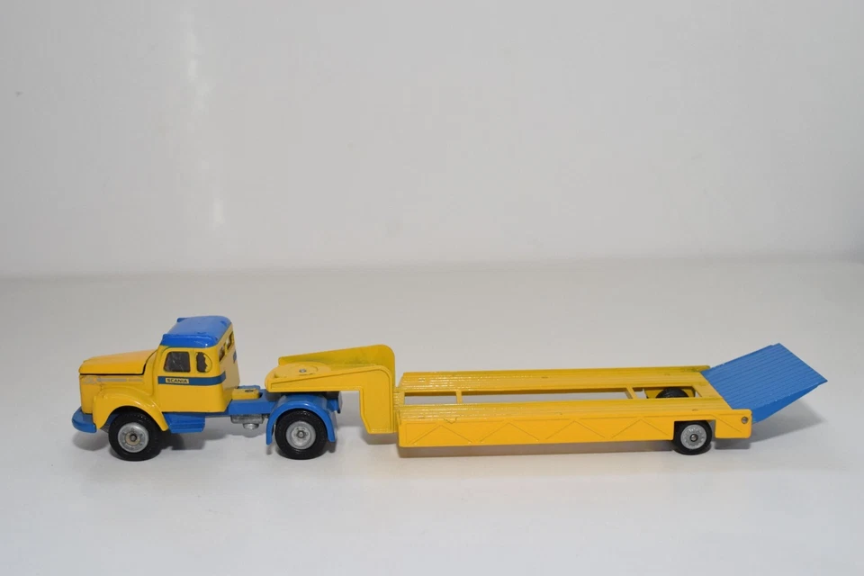 Camión torpedero B1 1:50 TEKNO SCANIA VABIS + remolque de plataforma baja amarillo azul casi nuevo en caja Foto 2 de 4