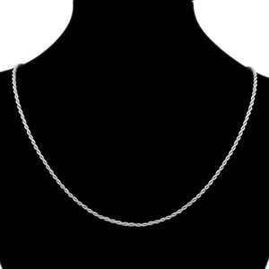 Authentic White Gold Plated 46cm 18'' Necklace 2mm Solid Twist Wave Woven Rope Chain