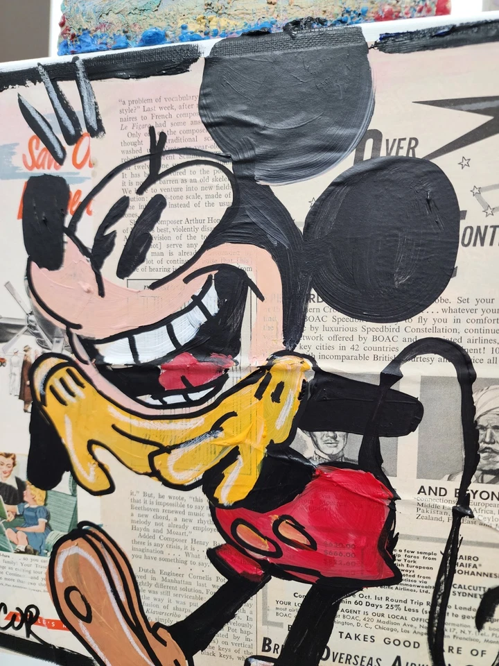 CORBELLIC EXPRESSIONISM 12X12 MICKEY RETRO HANDMADE SIGNED COLORFUL ART PAINTING - image 2 of 4