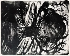 Cannon Dill Raven Fox Oakland Street Art Litho Cute Animal Forest Bird Dog Black