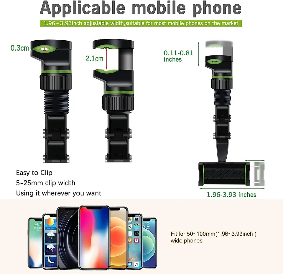 Conveniente soporte para teléfono con espejo retrovisor - longitud ajustable - operación con una mano Foto 4 de 4