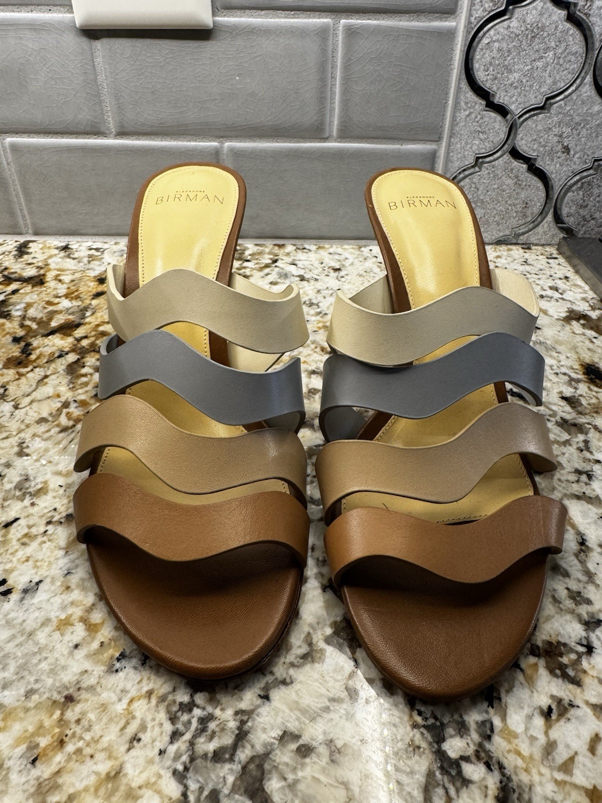 Alexandre Birman Tan and Gray Strappy Sandals