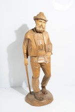 Hand carved figural elder bearded man cane wood sculpture statue folk art 10"