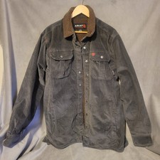 Ariat Men's Flame Resistant Lined Work Jacket Gray Brown Button L-Tall CAT 3