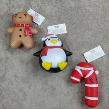 Merry & Bright Christmas Holiday Dog Toy Set of 3 Vinyl with Squeaker