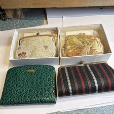 Lot of 4 Vtg 1950s Coin Purses: 3 Japanese Mitsukoshi Silk Brocade 1 W. German