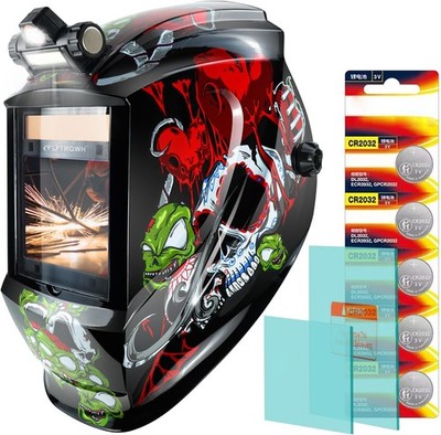 1/1/1/1 Welding Helmet Auto Darkening True Color Solar Powered 4 Arc Sensors Wid