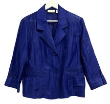Chico's Blazer Womens 1 M Blue Crinkle Textured 2 Button Notch Collar Jacket