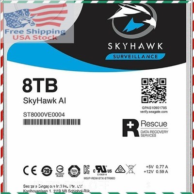New Seagate Skyhawk AI 8TB SATA III 6.0GB/S 3.5'' 7200RPM HDD 256MB ST8000VE0004