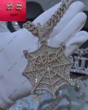 New Arrival ! Mens Day Gift Genuine Moissanite Baguette Spider Web Pendant 925 S