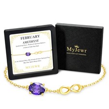 Birthday Gifts for Women, Amethyst Birthstone Infinity Bracelet, 14K Gold Pla...