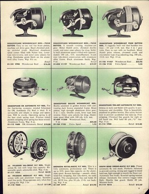 1958 PAPER AD Shakespeare Wondercast Fishing Reel Push Button Wonderod Fly Rod
