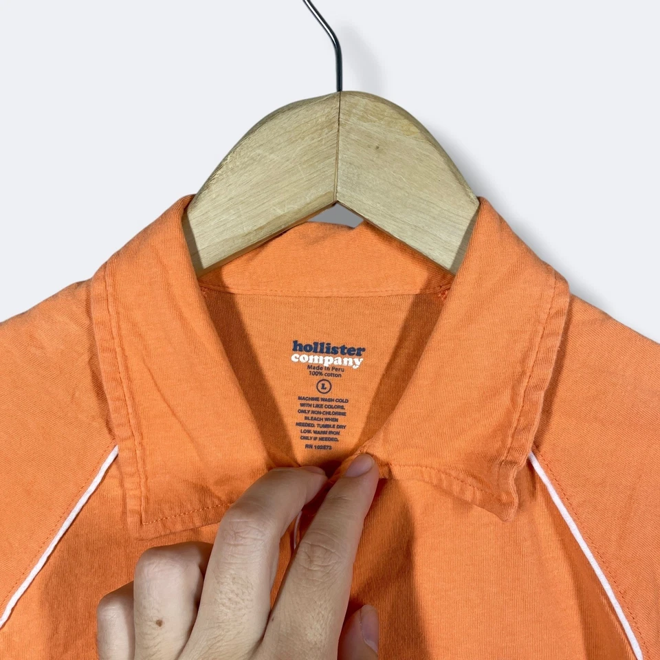 Y2K Hollister s/s Polo Mujer Grande Delgado Naranja Piqué Algodón Logo Preppy Foto 3 de 4