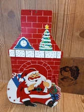 VINTAGE FOLDING WOOD WALL HANG box CHRISTMAS CARD HOLDER SANTA CHIMNEY Japan 14"