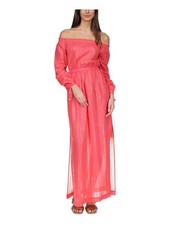 MICHAEL MICHAEL KORS Womens Coral Unlined Long Sleeve Maxi Fit + Flare Dress XS