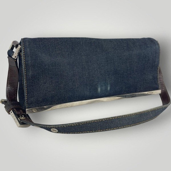 FENDI Baguette Denim Blue Shoulder Bag Y2K Womens Italy Vintage Authentic