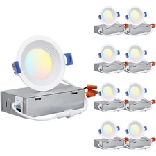 TORCHSTAR 8-Pack 5CCT 3 Inch Slim LED Recessed Lighting with J Box, Anti-Glar...