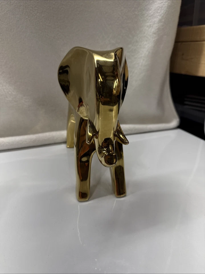 Chrome Gold Color Ceramic Elephant 8” Tall Figurine – Modern Home Décor Accent - Image 4 of 4