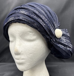 Vintage 1940’s Women\'s Navy Knotted Turban Style Hat Vintage Turban, for Women, Chemo Headwear, Navy Turban  main image 4