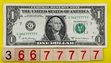 🍀 Five in a Row 7s Quints 36677777 Fancy Serial Number One Dollar Bill 6s 7s DC