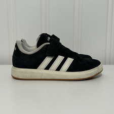 adidas Grand Court Black White Hook Loop Kids Sneakers US 12K EU 30