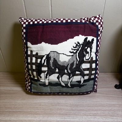 Tapestry Throw Pillow~13x13~Horse Themed ~Country Farm~Americano~Folk Art