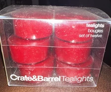 Crate & Barrel Set Of 10 Red cupped Tea lights Candles 4 Hours Burn Time New