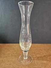 Vintage Bud Vase Clear Glass Etched Floral Design Twisted Stem 8"