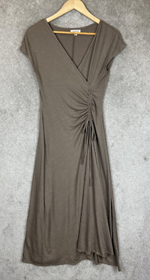 Max Studio Dress Womens Extra Small Brown Midi Stretch Short Sleeve- 3856