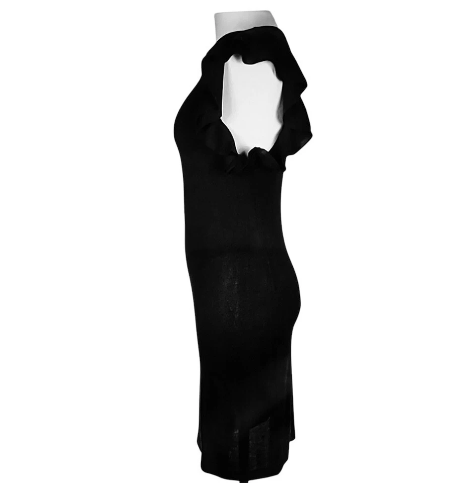 GIAMBATTISTA VALLI - Black Silk Ruffle-Accented Dress Size 8/IT44 - Image 4 of 4