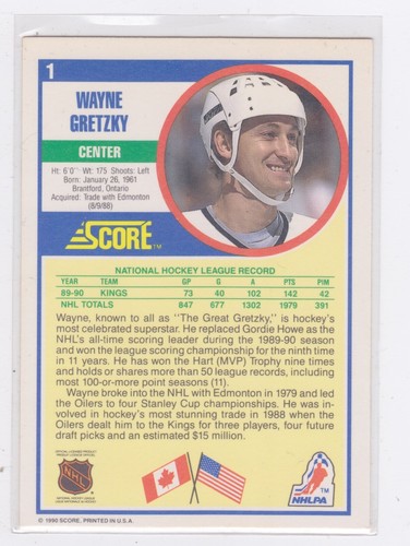 1990 - Score American - Wayne Gretzky - #1 - Picture 2 of 2