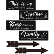 Thyle 6 Pcs Home Wall Decor Signs, This Is Us/Together/Bless/Family Wooden Wa...