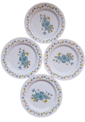 Four (4) Gold Coast  ~ Multicolored ~ BUTTERFLY FLORAL ~ Melamine ~ 8'' Plates