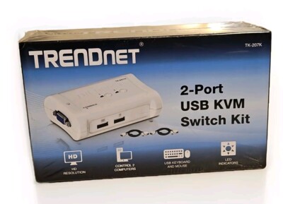 TRENDnet TK-207K 2-Port USB KVM Switch Kit White *NEW*  **FREE SHIPPING**