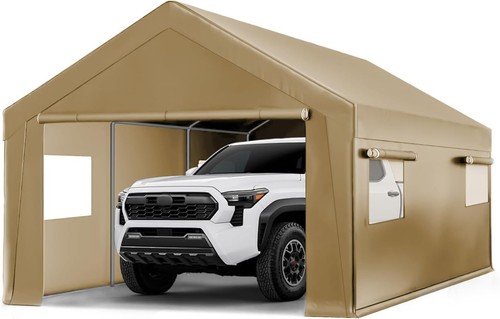 Outdoor 10'x20' Heavy Duty Carport w/2 Doors&2 Sidewalls,Canopy Garage Tent Shed - Picture 11 of 18