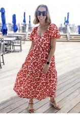 ZARA PRINTED FLORAL MIDI POPLIN DRESS PUFF SLEEVES Red colour size S