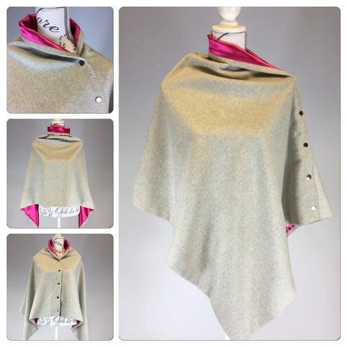 634. Poncho de capa gris suave hecho a mano con tweed rosa - Imagen 4 de 9