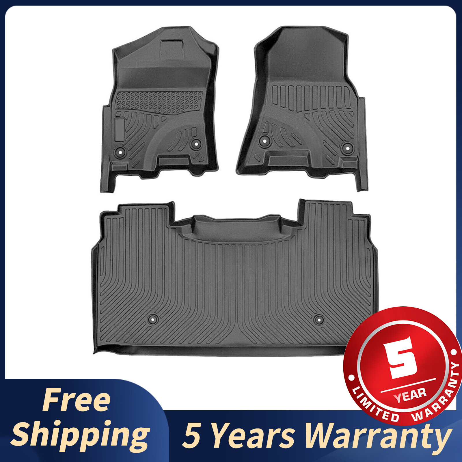 Floor Mats For Dodge Ram 1500 Crew Cab 2019-2024 Rubber 3D Liner Protection